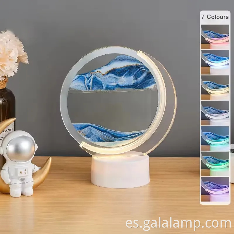 Fascinante lámpara de escritorio de arena que fluye con características de carga coloridas